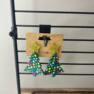 Gorgeous Acrylic Christmas Yule Holiday Tree Dangly Earrings NEW
